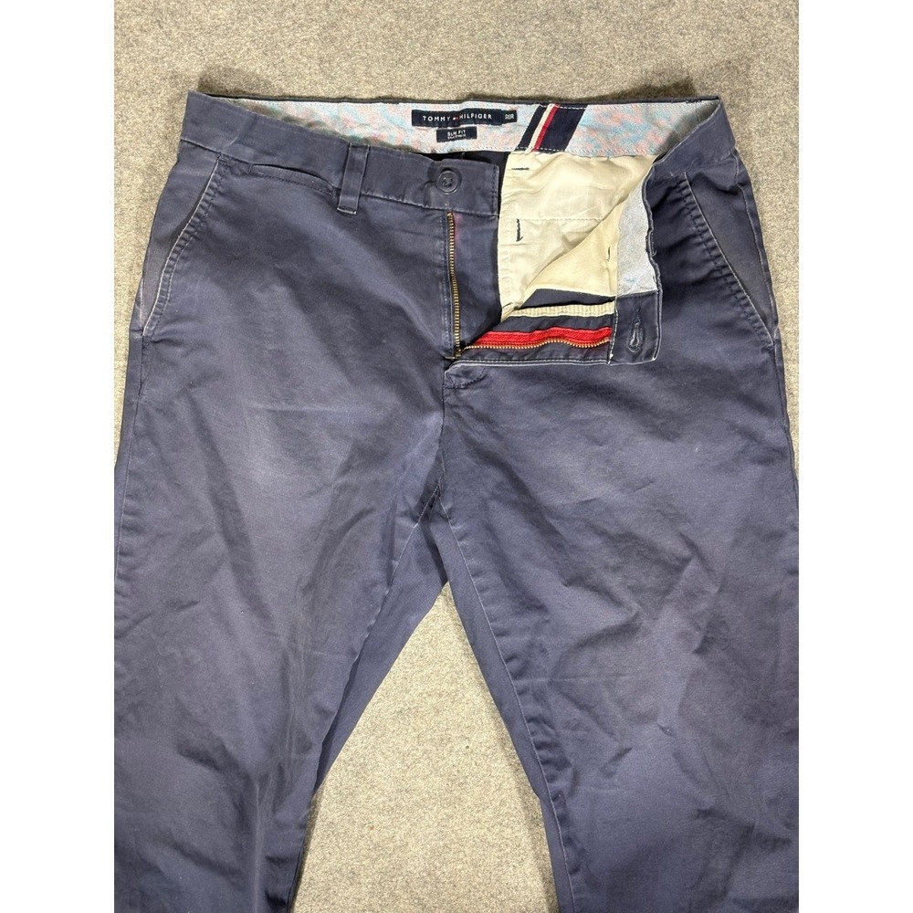 Tommy Hilfiger Mens Slim Fit Chino Pants Navy Blue 32x30 Flat Front Cotton Blend